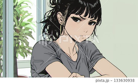 「ふん！」という表情でそっぽを向いている若い女性