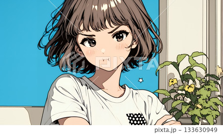 「ふん！」という表情でそっぽを向いている若い女性