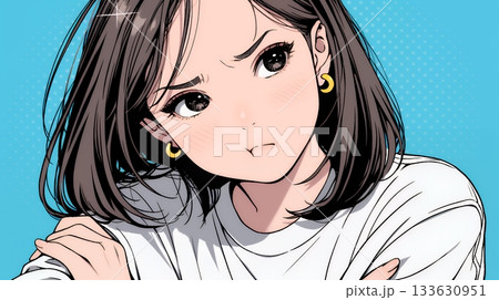 「ふん！」という表情でそっぽを向いている若い女性