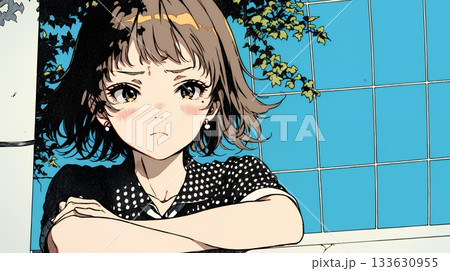 「ふん！」という表情でそっぽを向いている制服を着た女子高生