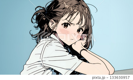 「ふん！」という表情でそっぽを向いている制服を着た女子高生