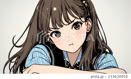 「ふん！」という表情でそっぽを向いている制服を着た女子高生