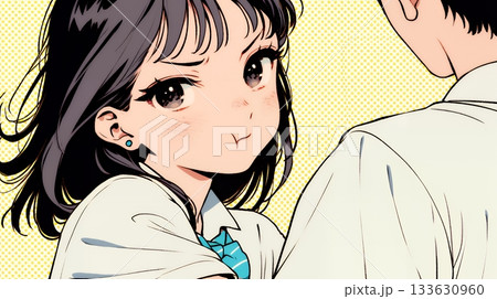 「ふん！」という表情でそっぽを向いている制服を着た女子高生