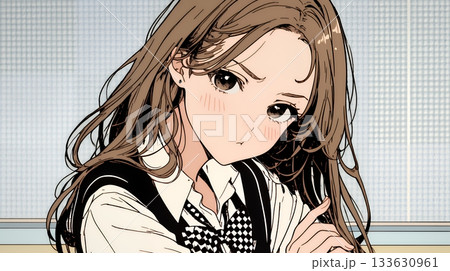 「ふん！」という表情でそっぽを向いている制服を着た女子高生