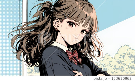 「ふん！」という表情でそっぽを向いている制服を着た女子高生