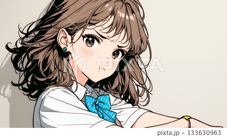 「ふん！」という表情でそっぽを向いている制服を着た女子高生