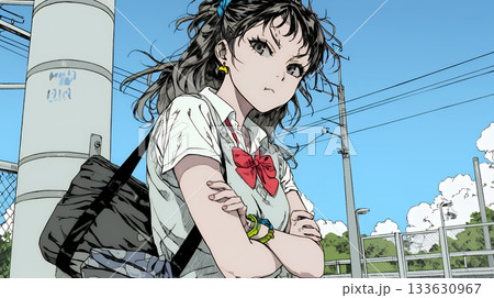 「ふん！」という表情でそっぽを向いている制服を着た女子高生