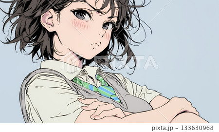 「ふん！」という表情でそっぽを向いている制服を着た女子高生