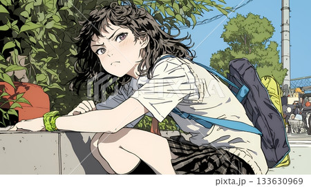 「ふん！」という表情でそっぽを向いている制服を着た女子高生