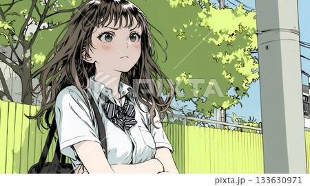 「ふん！」という表情でそっぽを向いている制服を着た女子高生