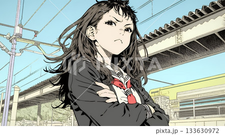 「ふん！」という表情でそっぽを向いている制服を着た女子高生