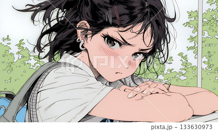 「ふん！」という表情でそっぽを向いている制服を着た女子高生