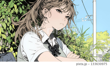 「ふん！」という表情でそっぽを向いている制服を着た女子高生