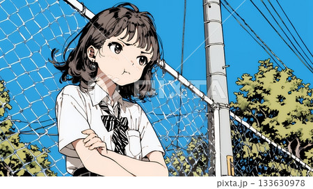 「ふん！」という表情でそっぽを向いている制服を着た女子高生