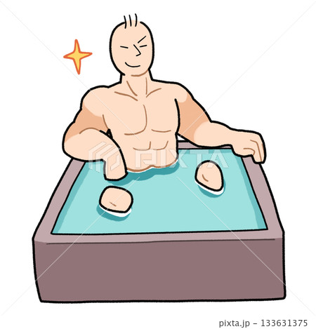 湯（水）の張った浴槽に浸かるマッチョな男性のイラスト 133631375