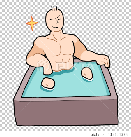湯（水）の張った浴槽に浸かるマッチョな男性のイラスト 133631375