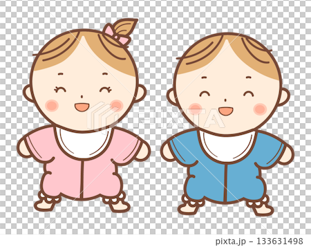 嬰兒男孩和女孩微笑套裝 嬰兒男孩和女孩微笑套裝 133631498