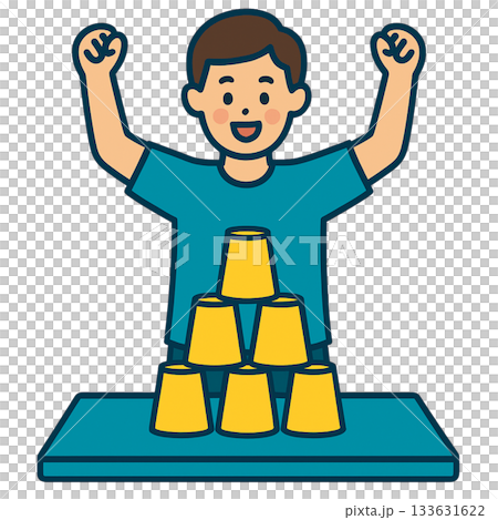 スポーツスタッキングが成功して喜ぶ男性 133631622