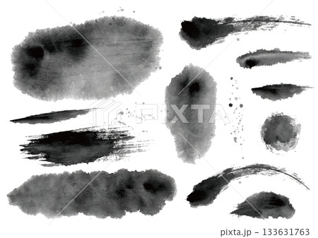 和紙に墨で描いた様々な和風素材12点セット 133631763