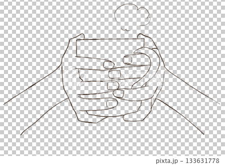 一隻手拿著一杯熱氣騰騰的杯子的線條畫插圖 133631778