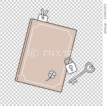 帶有鎖筆記本的線條圖示：日記本或筆記本的極簡俯視圖（顏色暗淡） 133631851