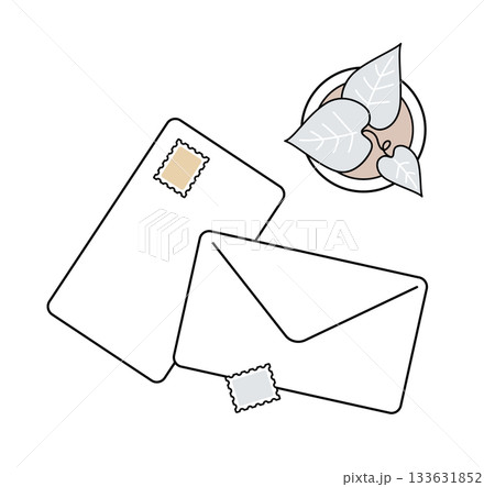 手紙と封筒、スタンプのラインアイコン：文通・メッセージ（くすみカラー） 133631852