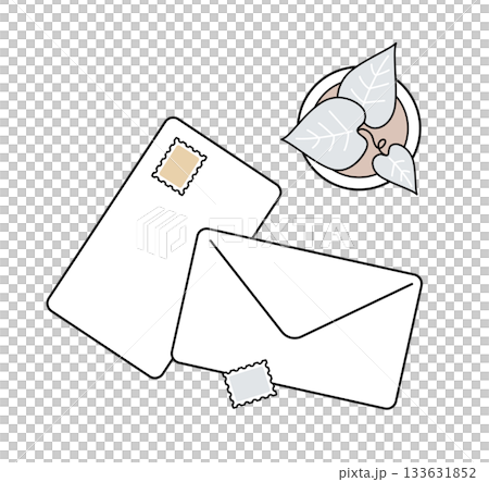 手紙と封筒、スタンプのラインアイコン：文通・メッセージ（くすみカラー） 133631852