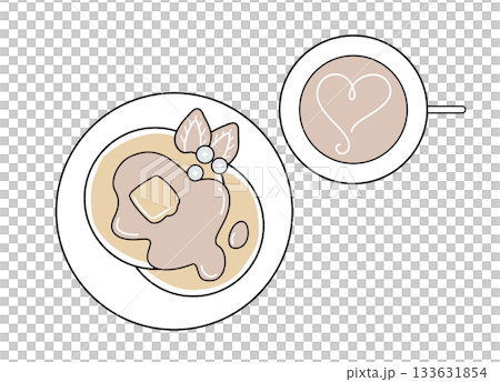 Pancakes and cafe latte line icon: Brunch sweets (dull color) Pancakes and cafe latte line icon: Brunch sweets (dull color) 133631854