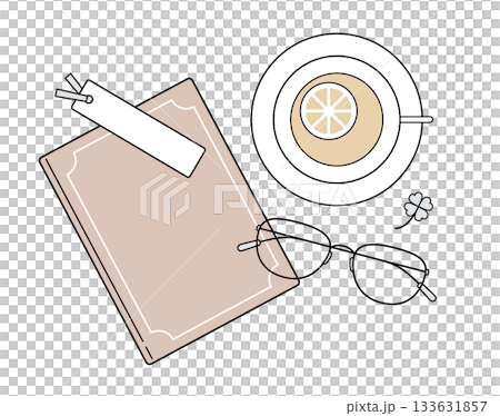 Book and lemon tea line icon: Cafe work/reading (dull color) 133631857