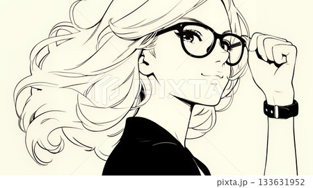 ガッツポーズ（拳を握って力強く）をしているビジネスウーマン（シンプルな色使い）