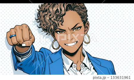 ガッツポーズ（拳を握って力強く）をしているビジネスウーマン