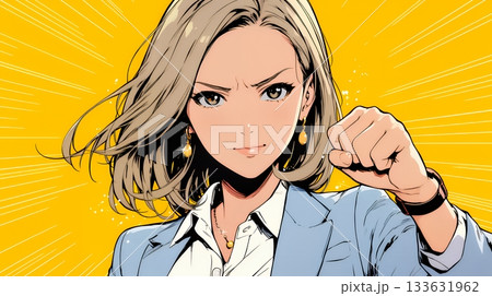 ガッツポーズ（拳を握って力強く）をしているビジネスウーマン