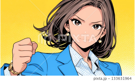 ガッツポーズ（拳を握って力強く）をしているビジネスウーマン