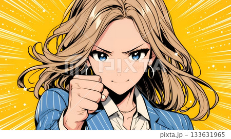 ガッツポーズ（拳を握って力強く）をしているビジネスウーマン