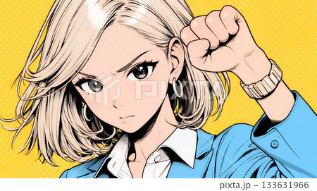 ガッツポーズ（拳を握って力強く）をしているビジネスウーマン