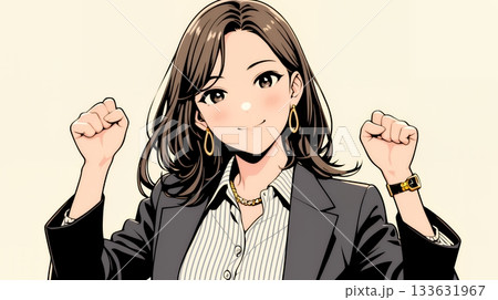 ガッツポーズ（拳を握って力強く）をしているビジネスウーマン