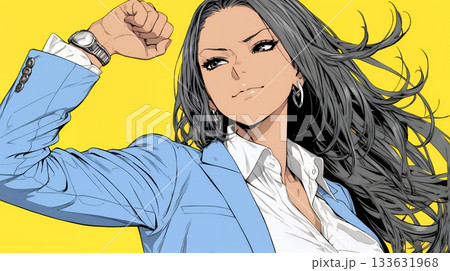 ガッツポーズ（拳を握って力強く）をしているビジネスウーマン