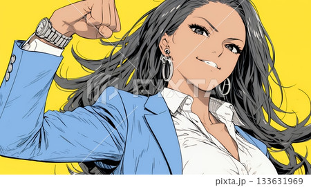 ガッツポーズ（拳を握って力強く）をしているビジネスウーマン