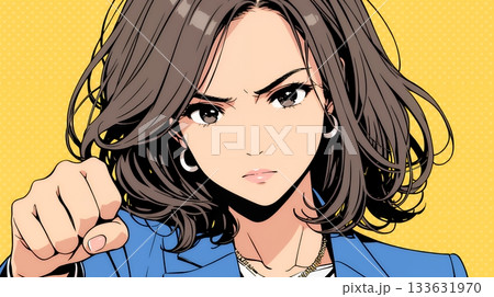 ガッツポーズ（拳を握って力強く）をしているビジネスウーマン