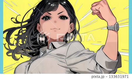 ガッツポーズ（拳を握って力強く）をしているビジネスウーマン