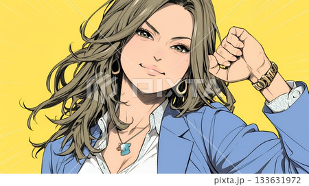 ガッツポーズ（拳を握って力強く）をしているビジネスウーマン