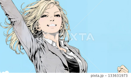 ガッツポーズ（拳を握って力強く）をしているビジネスウーマン