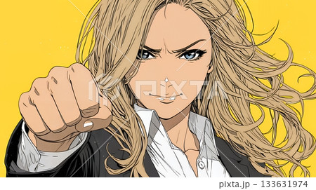 ガッツポーズ（拳を握って力強く）をしているビジネスウーマン