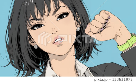 ガッツポーズ（拳を握って力強く）をしているビジネスウーマン