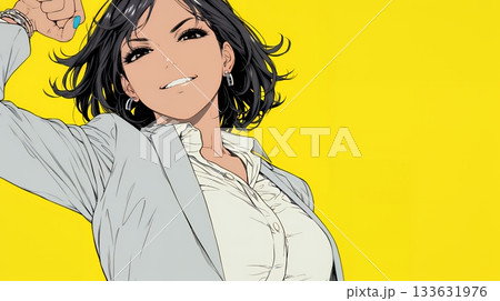 ガッツポーズ（拳を握って力強く）をしているビジネスウーマン