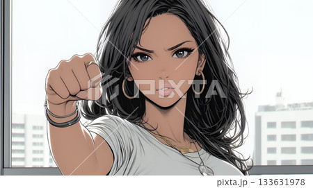 ガッツポーズ（拳を握って力強く）をしているビジネスウーマン