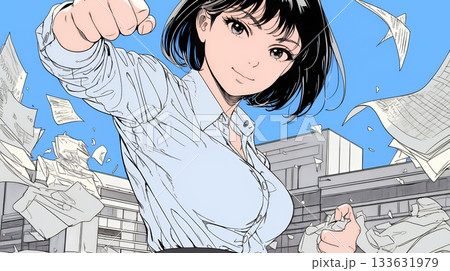 ガッツポーズ（拳を握って力強く）をしているビジネスウーマン