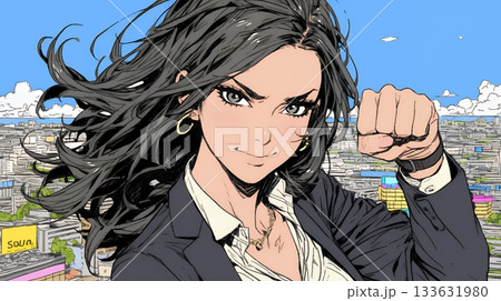 ガッツポーズ（拳を握って力強く）をしているビジネスウーマン