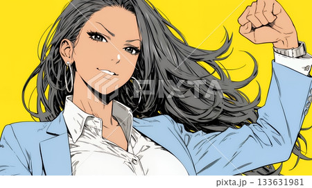 ガッツポーズ（拳を握って力強く）をしているビジネスウーマン