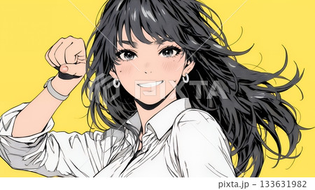 ガッツポーズ（拳を握って力強く）をしているビジネスウーマン